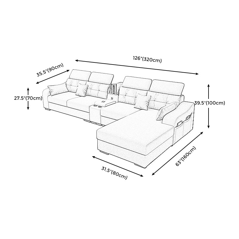 Recessed Arm Pillowed Back Cushions Sofa and Chaise Linen/Faux Leather Sectional Clearhalo 'furn' 'furn_sectionals' 'Furniture' 'furniture_sectionals' 'kitchen' 'kitchen_sectionals' 'Living Room Furniture' 'Sectionals' 4819828