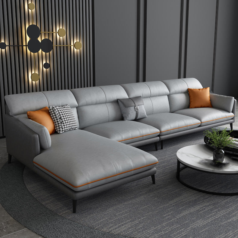Faux Leather Recessed Arm Sofa Stain-Resistant Sectional with Pillowed Back Dark Grey Light Grey Clearhalo 'furn' 'furn_sectionals' 'Furniture' 'furniture_sectionals' 'kitchen' 'kitchen_sectionals' 'Living Room Furniture' 'Sectionals' 4819829