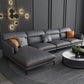 Faux Leather Recessed Arm Sofa Stain-Resistant Sectional with Pillowed Back Dark Gray Clearhalo 'furn' 'furn_sectionals' 'Furniture' 'furniture_sectionals' 'kitchen' 'kitchen_sectionals' 'Living Room Furniture' 'Sectionals' 4819831