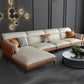 Faux Leather Recessed Arm Sofa Stain-Resistant Sectional with Pillowed Back White-Orange Clearhalo 'furn' 'furn_sectionals' 'Furniture' 'furniture_sectionals' 'kitchen' 'kitchen_sectionals' 'Living Room Furniture' 'Sectionals' 4819832