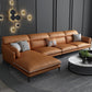 Faux Leather Recessed Arm Sofa Stain-Resistant Sectional with Pillowed Back Brown Latex Clearhalo 'furn' 'furn_sectionals' 'Furniture' 'furniture_sectionals' 'kitchen' 'kitchen_sectionals' 'Living Room Furniture' 'Sectionals' 4819833