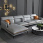 Faux Leather Recessed Arm Sofa Stain-Resistant Sectional with Pillowed Back Light Gray Clearhalo 'furn' 'furn_sectionals' 'Furniture' 'furniture_sectionals' 'kitchen' 'kitchen_sectionals' 'Living Room Furniture' 'Sectionals' 4819837