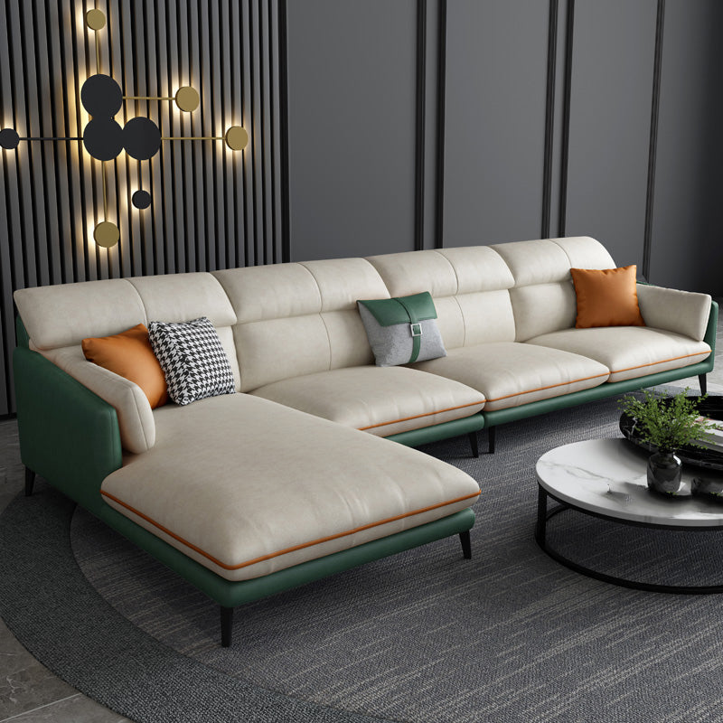 Faux Leather Recessed Arm Sofa Stain-Resistant Sectional with Pillowed Back White Green Clearhalo 'furn' 'furn_sectionals' 'Furniture' 'furniture_sectionals' 'kitchen' 'kitchen_sectionals' 'Living Room Furniture' 'Sectionals' 4819838