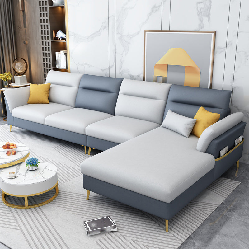 124.01" L x 70.86" W x 35.43" H Faux Leather Sectional Pillow Top Arm Sofa and Chaise Light Blue-Grey Clearhalo 'furn' 'furn_sectionals' 'Furniture' 'furniture_sectionals' 'kitchen' 'kitchen_sectionals' 'Living Room Furniture' 'Sectionals' 4819841