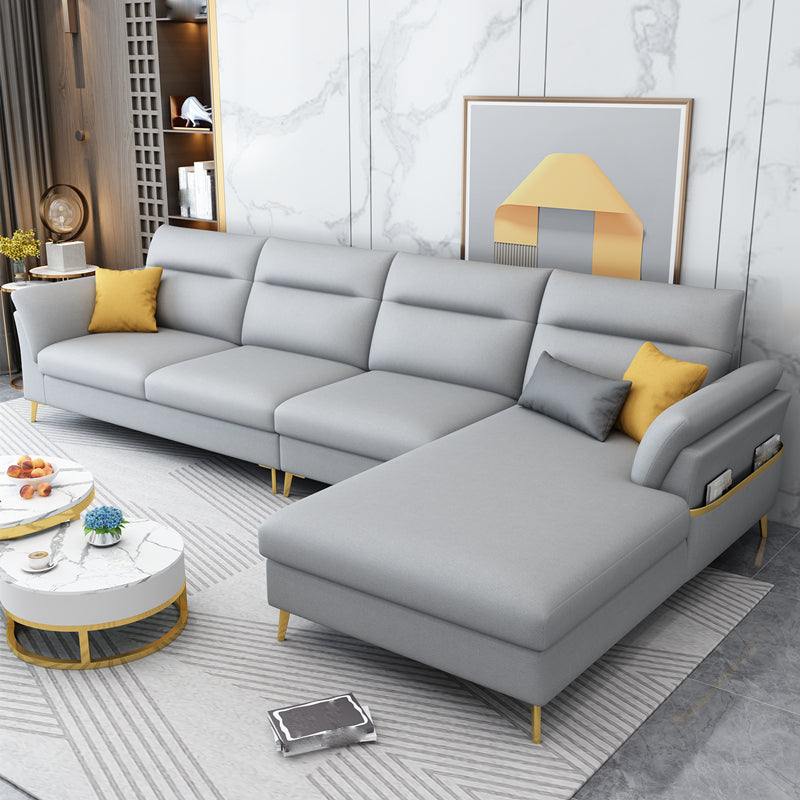 124.01" L x 70.86" W x 35.43" H Faux Leather Sectional Pillow Top Arm Sofa and Chaise Light Gray Clearhalo 'furn' 'furn_sectionals' 'Furniture' 'furniture_sectionals' 'kitchen' 'kitchen_sectionals' 'Living Room Furniture' 'Sectionals' 4819849