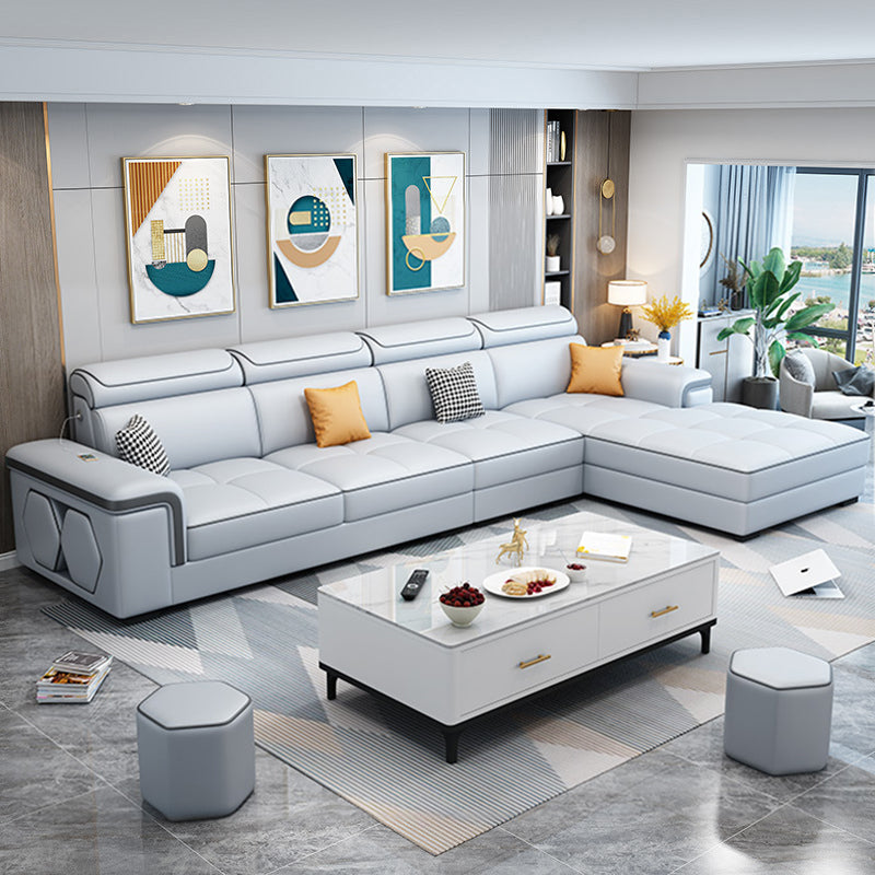 Modern 70"D L-shape Sectional Right Facing Sofa with Reversible Chaise for Living Room Light Blue Clearhalo 'Furniture' 'furniture_sectionals' 'kitchen' 'kitchen_sectionals' 'Living Room Furniture' 'Sectionals' 4819855