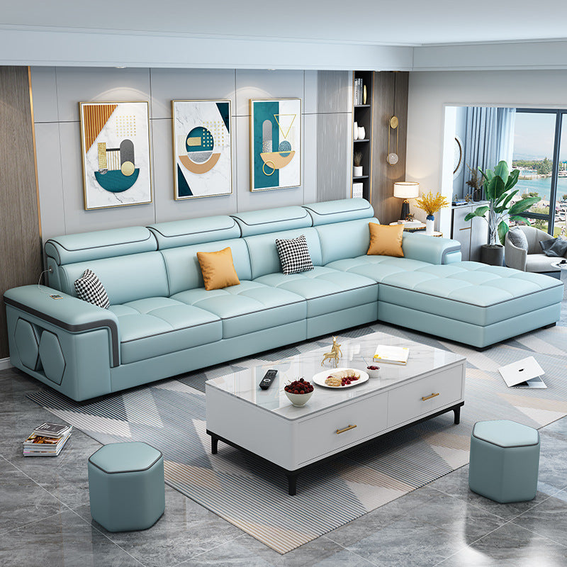 Modern 70"D L-shape Sectional Right Facing Sofa with Reversible Chaise for Living Room Sky Blue Clearhalo 'Furniture' 'furniture_sectionals' 'kitchen' 'kitchen_sectionals' 'Living Room Furniture' 'Sectionals' 4819858