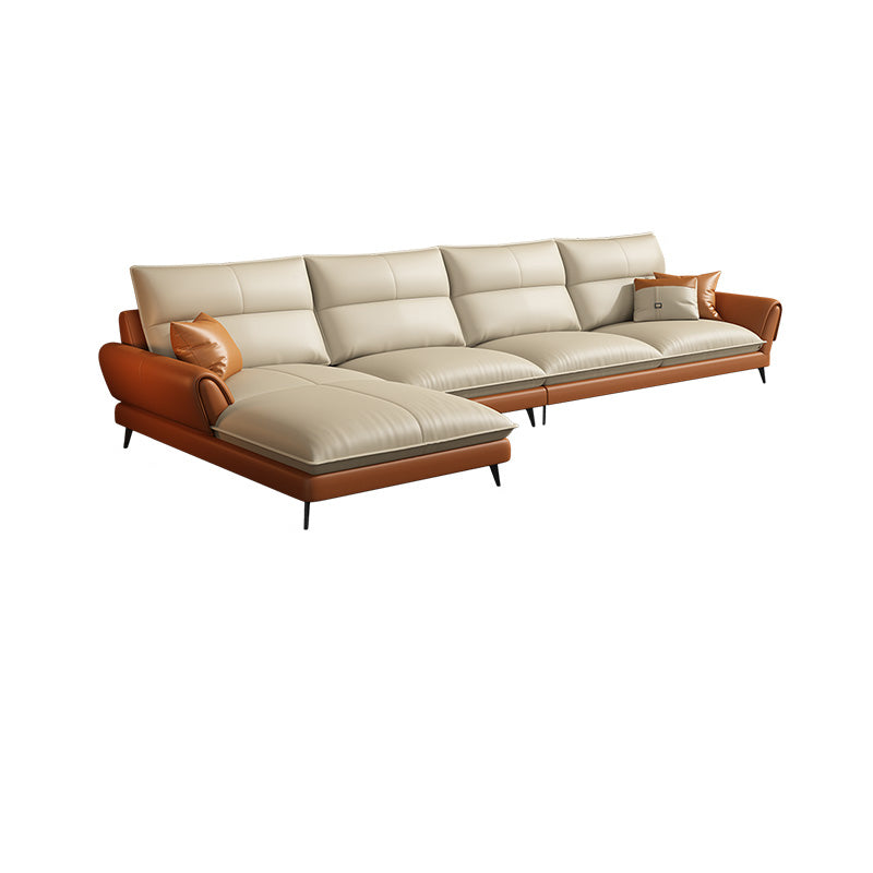 Modern Cream Genuine Leather Sofa Pillow Top Arm Sectional for Apartment Clearhalo 'furn' 'furn_sectionals' 'Furniture' 'furniture_sectionals' 'kitchen' 'kitchen_sectionals' 'Living Room Furniture' 'Sectionals' 4819885
