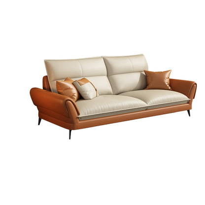 Modern Cream Genuine Leather Sofa Pillow Top Arm Sectional for Apartment 71"L x 37"W x 34"H Clearhalo 'furn' 'furn_sectionals' 'Furniture' 'furniture_sectionals' 'kitchen' 'kitchen_sectionals' 'Living Room Furniture' 'Sectionals' 4819886