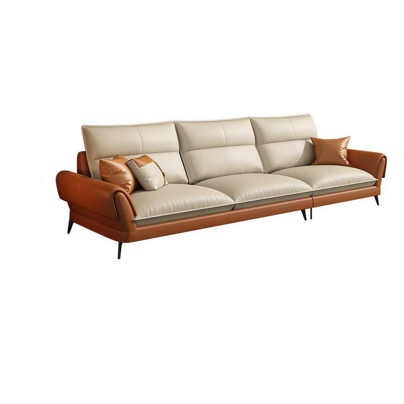 Modern Cream Genuine Leather Sofa Pillow Top Arm Sectional for Apartment 108"L x 37"W x 34"H Clearhalo 'furn' 'furn_sectionals' 'Furniture' 'furniture_sectionals' 'kitchen' 'kitchen_sectionals' 'Living Room Furniture' 'Sectionals' 4819888