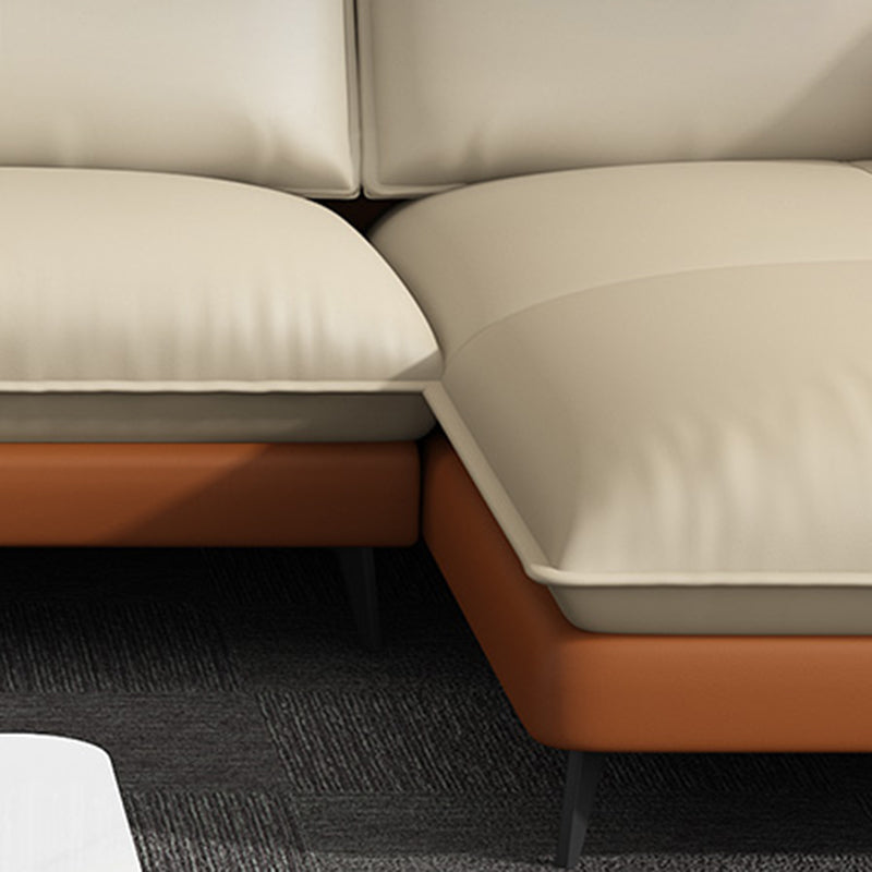 Modern Cream Genuine Leather Sofa Pillow Top Arm Sectional for Apartment Clearhalo 'furn' 'furn_sectionals' 'Furniture' 'furniture_sectionals' 'kitchen' 'kitchen_sectionals' 'Living Room Furniture' 'Sectionals' 4819892