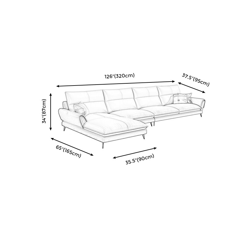 Modern Cream Genuine Leather Sofa Pillow Top Arm Sectional for Apartment Clearhalo 'furn' 'furn_sectionals' 'Furniture' 'furniture_sectionals' 'kitchen' 'kitchen_sectionals' 'Living Room Furniture' 'Sectionals' 4819897