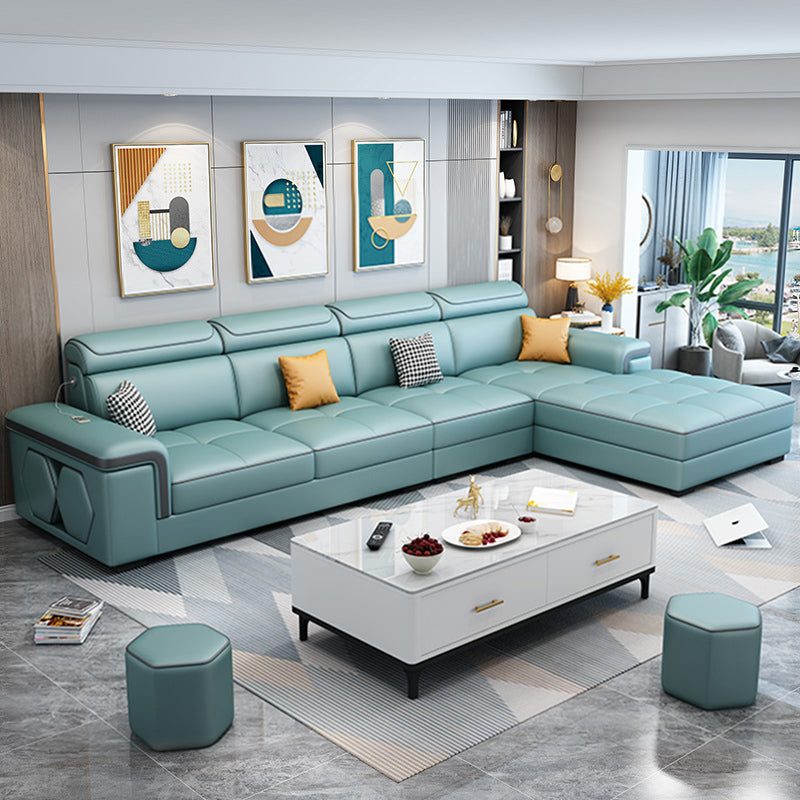 Contemporary 70"D Sectional Square Arm Sofa with Reversible Chaise for Living Room Aqua Clearhalo 'furn' 'furn_sectionals' 'Furniture' 'furniture_sectionals' 'kitchen' 'kitchen_sectionals' 'Living Room Furniture' 'Sectionals' 4819900