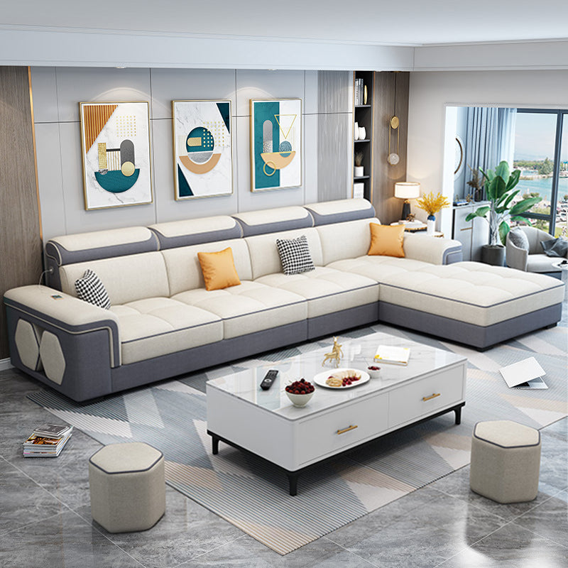 Contemporary 70"D Sectional Square Arm Sofa with Reversible Chaise for Living Room White-Gray Clearhalo 'furn' 'furn_sectionals' 'Furniture' 'furniture_sectionals' 'kitchen' 'kitchen_sectionals' 'Living Room Furniture' 'Sectionals' 4819906