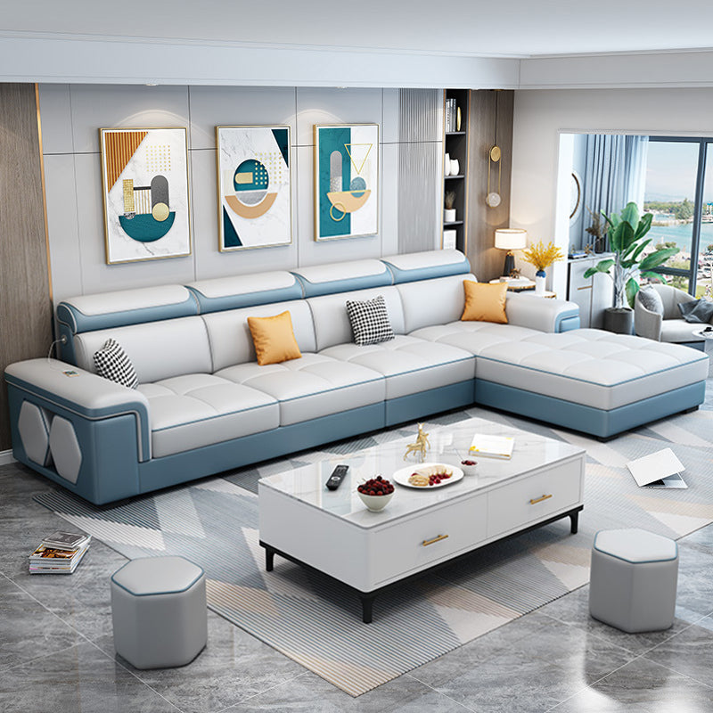Contemporary 70"D Sectional Square Arm Sofa with Reversible Chaise for Living Room Gray-Blue Clearhalo 'furn' 'furn_sectionals' 'Furniture' 'furniture_sectionals' 'kitchen' 'kitchen_sectionals' 'Living Room Furniture' 'Sectionals' 4819910