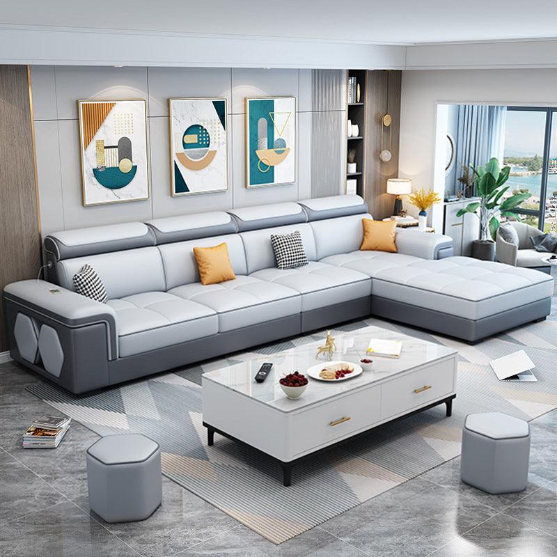 Contemporary 70"D Sectional Square Arm Sofa with Reversible Chaise for Living Room Dark Grey Light Grey Clearhalo 'furn' 'furn_sectionals' 'Furniture' 'furniture_sectionals' 'kitchen' 'kitchen_sectionals' 'Living Room Furniture' 'Sectionals' 4819914