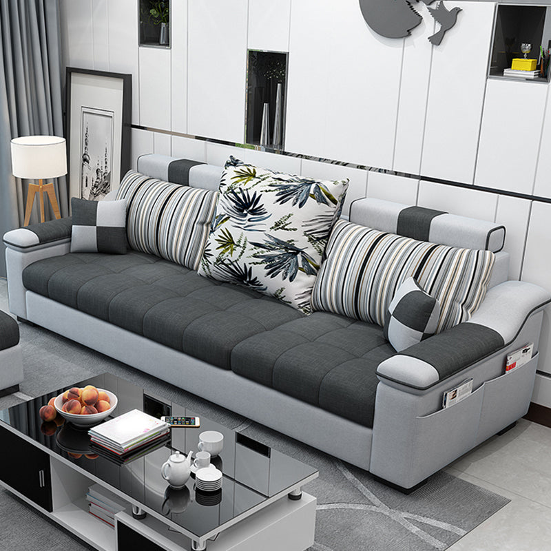 Dark Gray Pillow Top Arm Sectional Upholstered Cushions Back Sofa and Chaise 83"L x 33"W x 29.5"H Faux Leather Clearhalo 'furn' 'furn_sectionals' 'Furniture' 'furniture_sectionals' 'kitchen' 'kitchen_sectionals' 'Living Room Furniture' 'Sectionals' 4819930