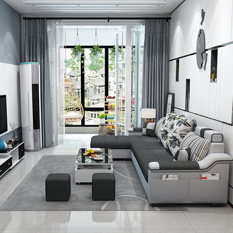 Dark Gray Pillow Top Arm Sectional Upholstered Cushions Back Sofa and Chaise Clearhalo 'furn' 'furn_sectionals' 'Furniture' 'furniture_sectionals' 'kitchen' 'kitchen_sectionals' 'Living Room Furniture' 'Sectionals' 4819931