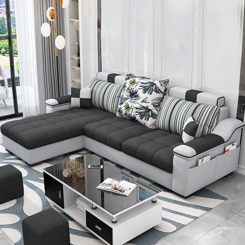 Dark Gray Pillow Top Arm Sectional Upholstered Cushions Back Sofa and Chaise 83"L x 55"W x 29.5"H Faux Leather Latex Clearhalo 'furn' 'furn_sectionals' 'Furniture' 'furniture_sectionals' 'kitchen' 'kitchen_sectionals' 'Living Room Furniture' 'Sectionals' 4819932
