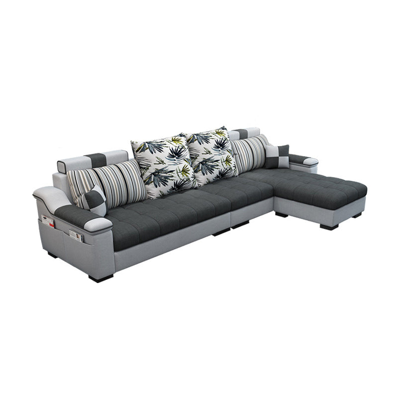Dark Gray Pillow Top Arm Sectional Upholstered Cushions Back Sofa and Chaise 106"L x 55"W x 29.5"H Clearhalo 'furn' 'furn_sectionals' 'Furniture' 'furniture_sectionals' 'kitchen' 'kitchen_sectionals' 'Living Room Furniture' 'Sectionals' 4819933