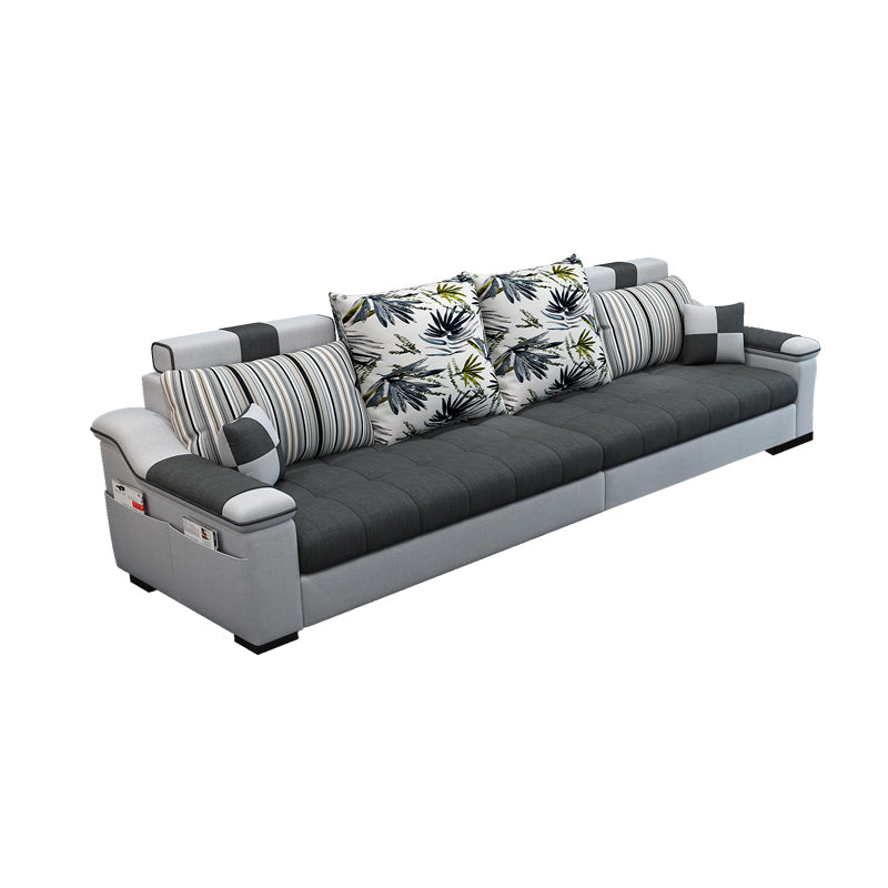 Dark Gray Pillow Top Arm Sectional Upholstered Cushions Back Sofa and Chaise 106"L x 33"W x 29.5"H Clearhalo 'furn' 'furn_sectionals' 'Furniture' 'furniture_sectionals' 'kitchen' 'kitchen_sectionals' 'Living Room Furniture' 'Sectionals' 4819934