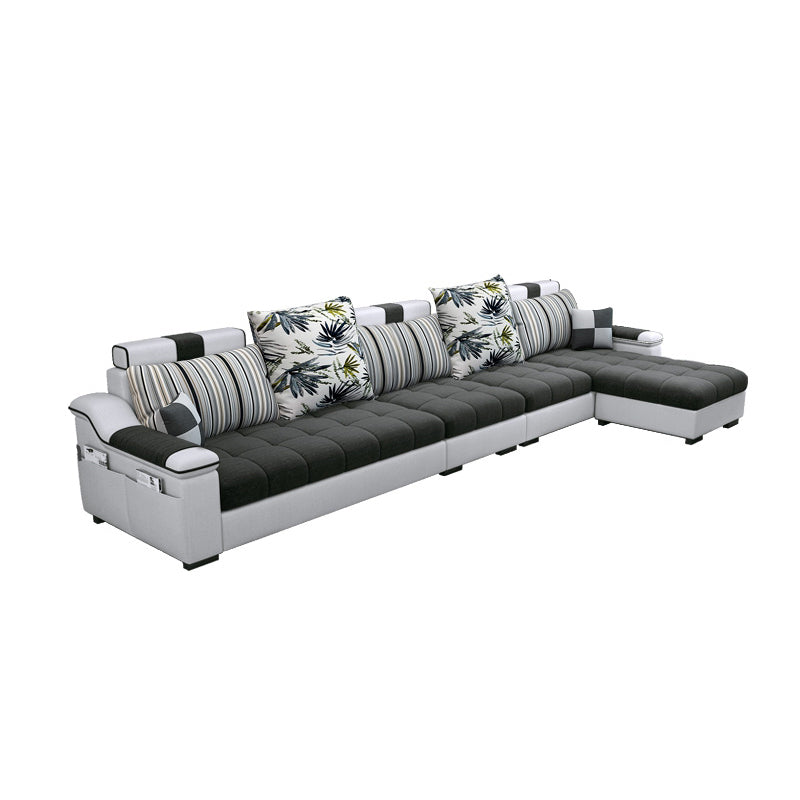 Dark Gray Pillow Top Arm Sectional Upholstered Cushions Back Sofa and Chaise 129"L x 55"W x 29.5"H Clearhalo 'furn' 'furn_sectionals' 'Furniture' 'furniture_sectionals' 'kitchen' 'kitchen_sectionals' 'Living Room Furniture' 'Sectionals' 4819935