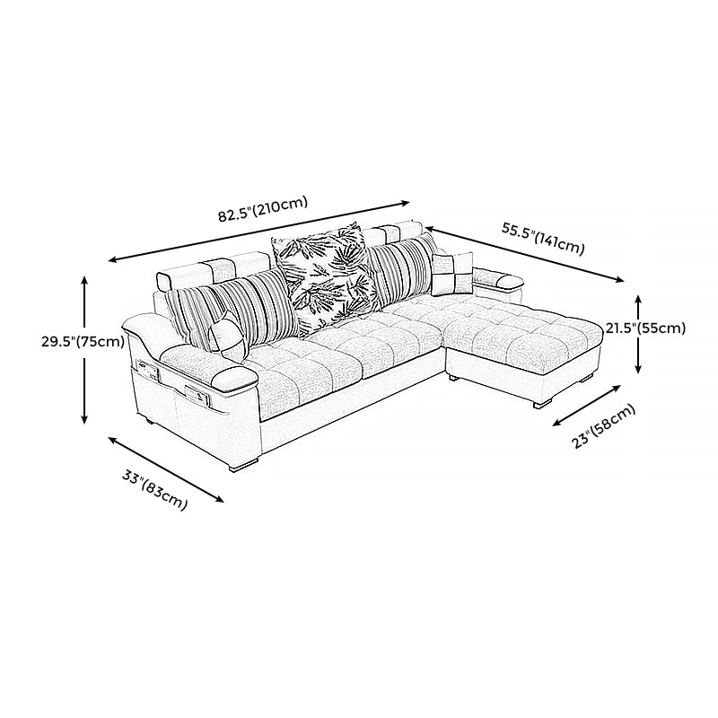 Dark Gray Pillow Top Arm Sectional Upholstered Cushions Back Sofa and Chaise Clearhalo 'furn' 'furn_sectionals' 'Furniture' 'furniture_sectionals' 'kitchen' 'kitchen_sectionals' 'Living Room Furniture' 'Sectionals' 4819943