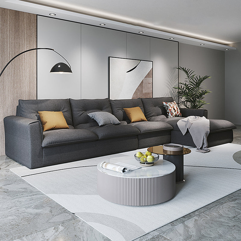 Modern Square Arm Sectional Gray Linen Sofa and Chaise for Apartment 136"L x 67"W x 33.5"H Right Sponge Clearhalo 'furn' 'furn_sectionals' 'Furniture' 'furniture_sectionals' 'kitchen' 'kitchen_sectionals' 'Living Room Furniture' 'Sectionals' 4819948