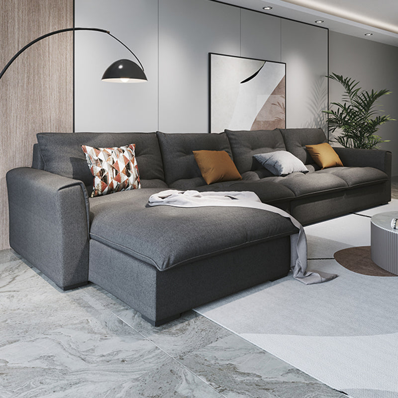 Modern Square Arm Sectional Gray Linen Sofa and Chaise for Apartment 136"L x 67"W x 33.5"H Left Sponge Clearhalo 'furn' 'furn_sectionals' 'Furniture' 'furniture_sectionals' 'kitchen' 'kitchen_sectionals' 'Living Room Furniture' 'Sectionals' 4819951