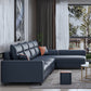 Modern Faux Leather Square Arm Sectional Pillowed Back Cushions Sofa and Chaise 118"L x 67"W x 37"H Royal Blue Latex Clearhalo 'furn' 'furn_sectionals' 'Furniture' 'furniture_sectionals' 'kitchen' 'kitchen_sectionals' 'Living Room Furniture' 'Sectionals' 4819965