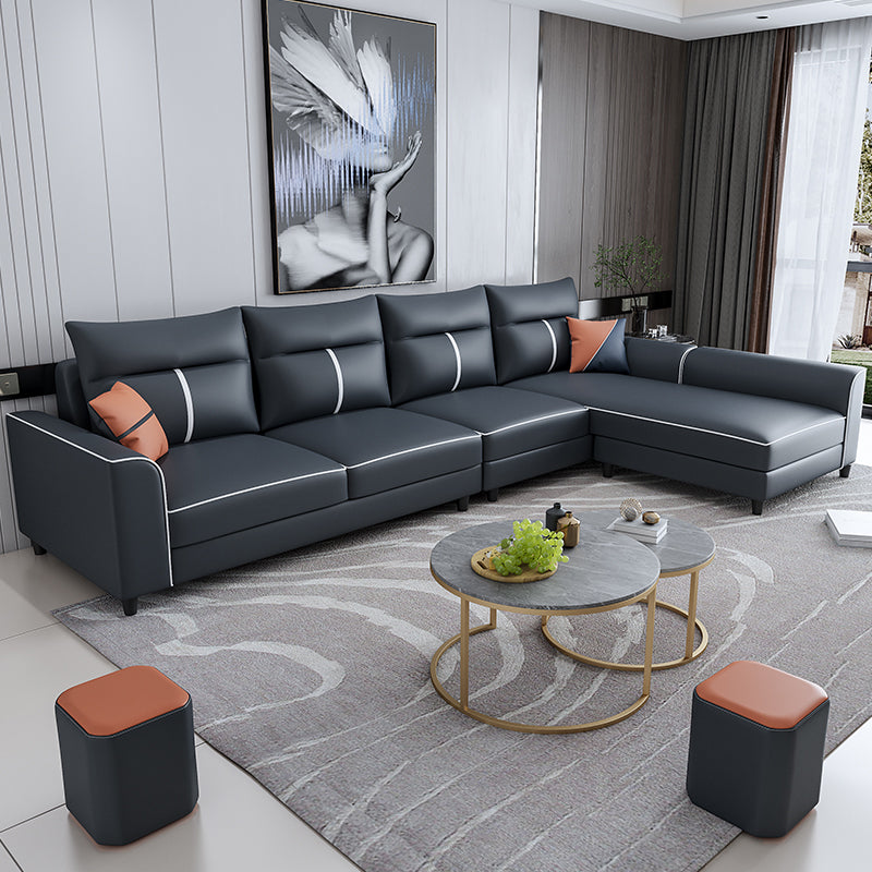 Modern Faux Leather Square Arm Sectional Pillowed Back Cushions Sofa and Chaise Grey Clearhalo 'furn' 'furn_sectionals' 'Furniture' 'furniture_sectionals' 'kitchen' 'kitchen_sectionals' 'Living Room Furniture' 'Sectionals' 4819966