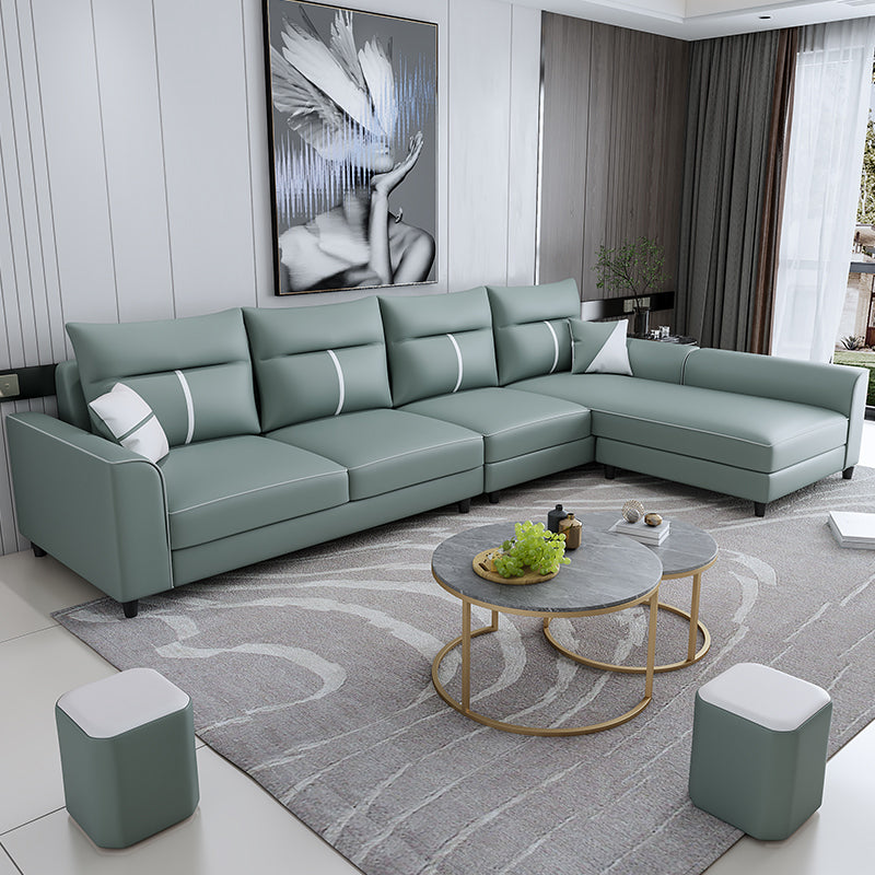Modern Faux Leather Square Arm Sectional Pillowed Back Cushions Sofa and Chaise Mint Green Clearhalo 'furn' 'furn_sectionals' 'Furniture' 'furniture_sectionals' 'kitchen' 'kitchen_sectionals' 'Living Room Furniture' 'Sectionals' 4819967