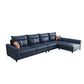 Modern Faux Leather Square Arm Sectional Pillowed Back Cushions Sofa and Chaise 138"L x 67"W x 37"H Royal Blue Clearhalo 'furn' 'furn_sectionals' 'Furniture' 'furniture_sectionals' 'kitchen' 'kitchen_sectionals' 'Living Room Furniture' 'Sectionals' 4819968