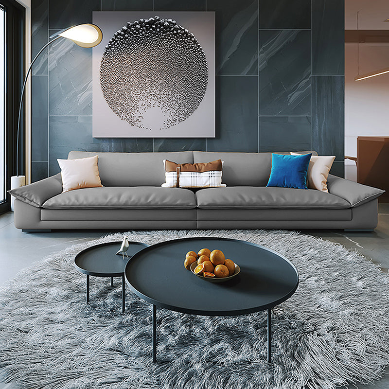 Modern Faux Leather Sofa and Chaise Gray Pillow Top Arm Sectional for Apartment Clearhalo 'furn' 'furn_sectionals' 'Furniture' 'furniture_sectionals' 'kitchen' 'kitchen_sectionals' 'Living Room Furniture' 'Sectionals' 4819974