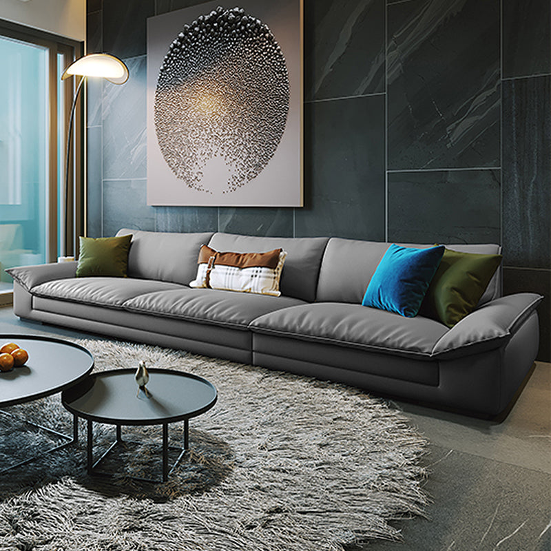 Modern Faux Leather Sofa and Chaise Gray Pillow Top Arm Sectional for Apartment Clearhalo 'furn' 'furn_sectionals' 'Furniture' 'furniture_sectionals' 'kitchen' 'kitchen_sectionals' 'Living Room Furniture' 'Sectionals' 4819975