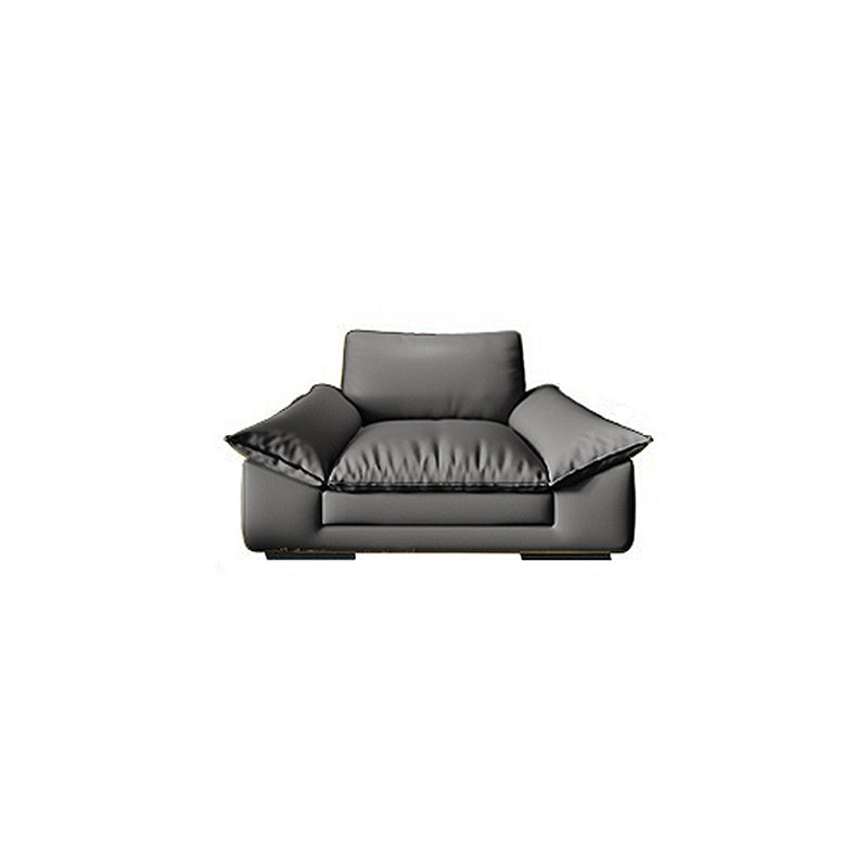 Modern Faux Leather Sofa and Chaise Gray Pillow Top Arm Sectional for Apartment 49"L x 37"W x 33"H Clearhalo 'furn' 'furn_sectionals' 'Furniture' 'furniture_sectionals' 'kitchen' 'kitchen_sectionals' 'Living Room Furniture' 'Sectionals' 4819978