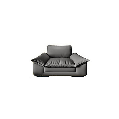 Modern Faux Leather Sofa and Chaise Gray Pillow Top Arm Sectional for Apartment 49"L x 37"W x 33"H Clearhalo 'furn' 'furn_sectionals' 'Furniture' 'furniture_sectionals' 'kitchen' 'kitchen_sectionals' 'Living Room Furniture' 'Sectionals' 4819978