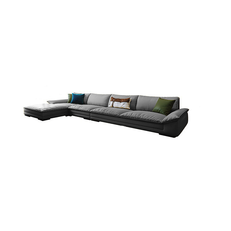 Modern Faux Leather Sofa and Chaise Gray Pillow Top Arm Sectional for Apartment Clearhalo 'furn' 'furn_sectionals' 'Furniture' 'furniture_sectionals' 'kitchen' 'kitchen_sectionals' 'Living Room Furniture' 'Sectionals' 4819981