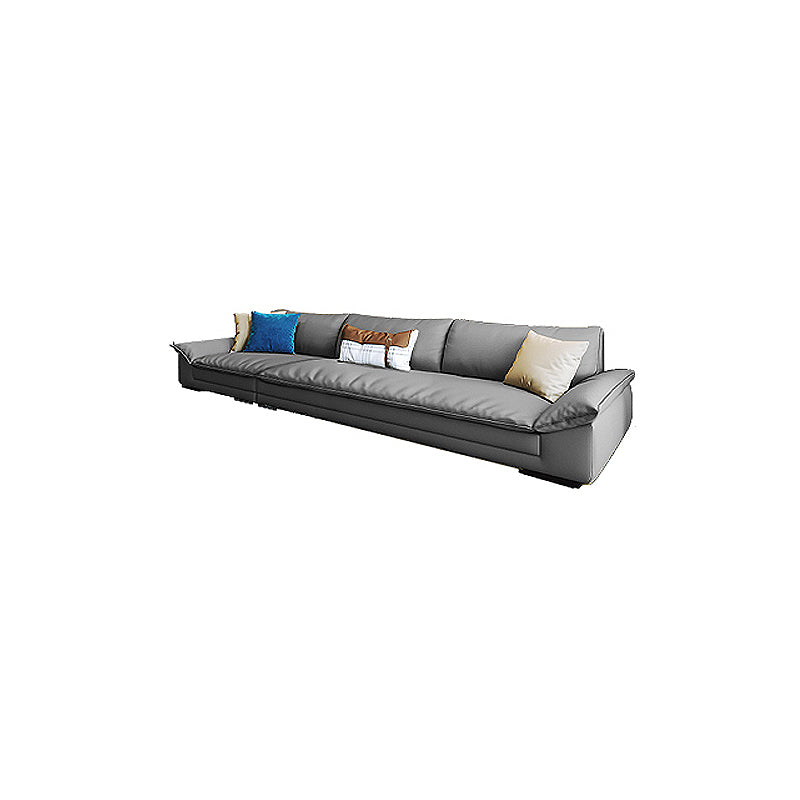 Modern Faux Leather Sofa and Chaise Gray Pillow Top Arm Sectional for Apartment 132"L x 37"W x 33"H Clearhalo 'furn' 'furn_sectionals' 'Furniture' 'furniture_sectionals' 'kitchen' 'kitchen_sectionals' 'Living Room Furniture' 'Sectionals' 4819982