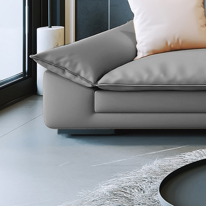 Modern Faux Leather Sofa and Chaise Gray Pillow Top Arm Sectional for Apartment Clearhalo 'furn' 'furn_sectionals' 'Furniture' 'furniture_sectionals' 'kitchen' 'kitchen_sectionals' 'Living Room Furniture' 'Sectionals' 4819983