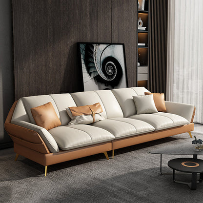 Faux Leather Cushion Back Sectional 32.68"High Pillow Top Arm Sofa with Storage 100"L x 37"W x 33"H Clearhalo 'furn' 'furn_sectionals' 'Furniture' 'furniture_sectionals' 'kitchen' 'kitchen_sectionals' 'Living Room Furniture' 'Sectionals' 4819995