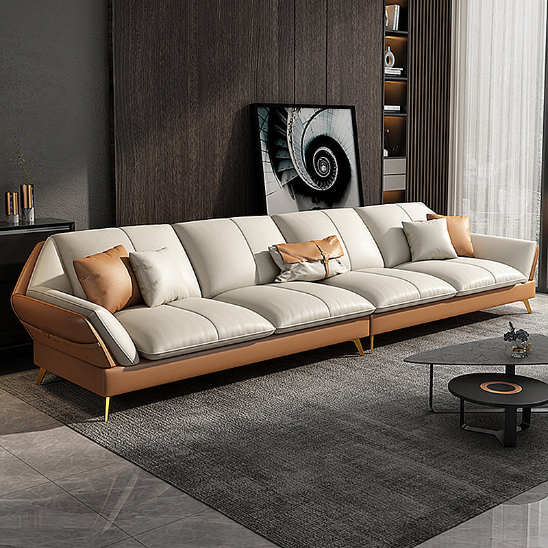 Faux Leather Cushion Back Sectional 32.68"High Pillow Top Arm Sofa with Storage 142"L x 37"W x 33"H Clearhalo 'furn' 'furn_sectionals' 'Furniture' 'furniture_sectionals' 'kitchen' 'kitchen_sectionals' 'Living Room Furniture' 'Sectionals' 4819997