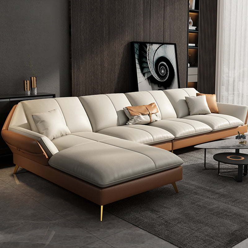 Faux Leather Cushion Back Sectional 32.68"High Pillow Top Arm Sofa with Storage 142"L x 70"W x 33"H Latex Clearhalo 'furn' 'furn_sectionals' 'Furniture' 'furniture_sectionals' 'kitchen' 'kitchen_sectionals' 'Living Room Furniture' 'Sectionals' 4819998