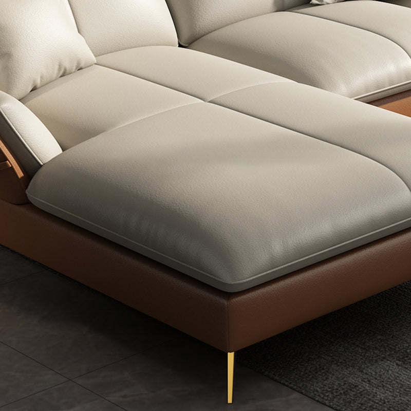 Faux Leather Cushion Back Sectional 32.68"High Pillow Top Arm Sofa with Storage Clearhalo 'furn' 'furn_sectionals' 'Furniture' 'furniture_sectionals' 'kitchen' 'kitchen_sectionals' 'Living Room Furniture' 'Sectionals' 4820000