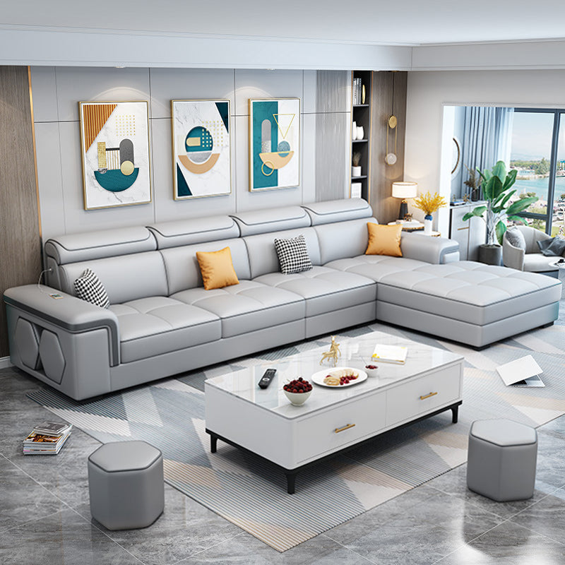 Contemporary L-shaped Sectional Right Facing Sofa with Reversible Chaise Grey Clearhalo 'furn' 'furn_sectionals' 'Furniture' 'furniture_sectionals' 'kitchen' 'kitchen_sectionals' 'Living Room Furniture' 'Sectionals' 4820006