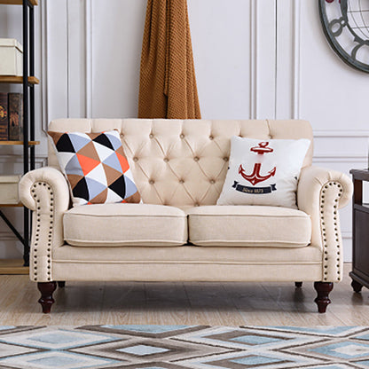 33.4"H Country Linen/Microfiber/Faux Leather Rolled Arm Tufted Sofa 57"L x 31.5"W x 33.5"H Clearhalo 'furn' 'furn_sofas' 'Furniture' 'furniture_sofas' 'kitchen' 'kitchen_sofas' 'Living Room Furniture' 'Sofa' 'sofas' 4820060