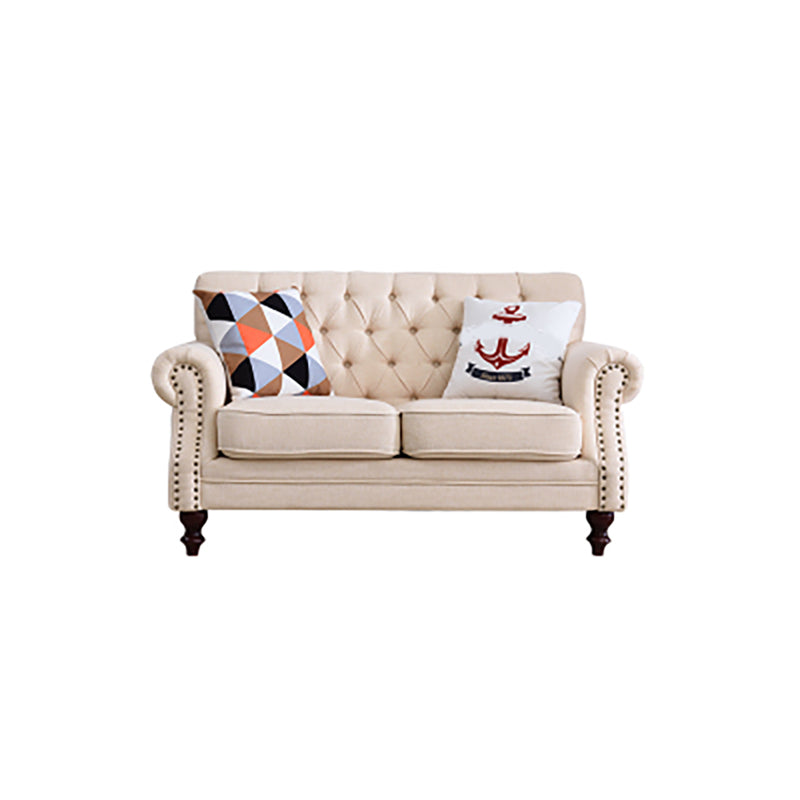 33.4"H Country Linen/Microfiber/Faux Leather Rolled Arm Tufted Sofa Clearhalo 'furn' 'furn_sofas' 'Furniture' 'furniture_sofas' 'kitchen' 'kitchen_sofas' 'Living Room Furniture' 'Sofa' 'sofas' 4820062