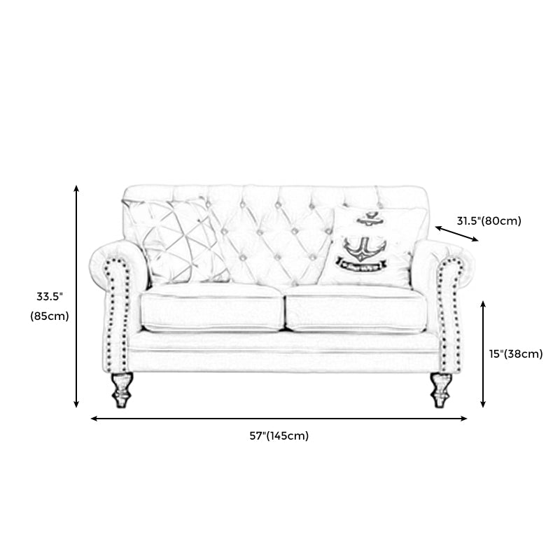 33.4"H Country Linen/Microfiber/Faux Leather Rolled Arm Tufted Sofa Clearhalo 'furn' 'furn_sofas' 'Furniture' 'furniture_sofas' 'kitchen' 'kitchen_sofas' 'Living Room Furniture' 'Sofa' 'sofas' 4820067