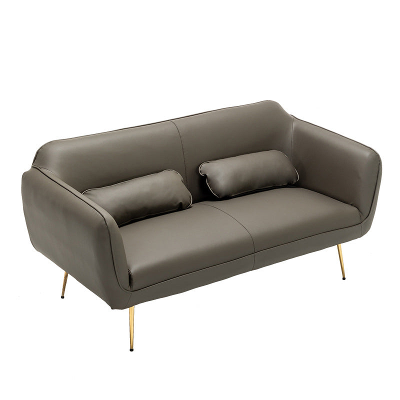 Mid-Century Modern Faux Leather Sofa 31.1" H Sloped Arm Loveseat Grey Clearhalo 'Furniture' 'furniture_sofas' 'kitchen' 'kitchen_sofas' 'Living Room Furniture' 'Sofa' 'sofas' 4820108