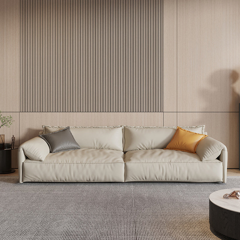 Ivory Stain Resistant Settee Furniture Faux Leather Pillow Top Arm Setee 70"L x 39"W x 33.5"H Clearhalo 'furn' 'furn_sofas' 'Furniture' 'furniture_sofas' 'kitchen' 'kitchen_sofas' 'Living Room Furniture' 'Sofa' 'sofas' 4820137